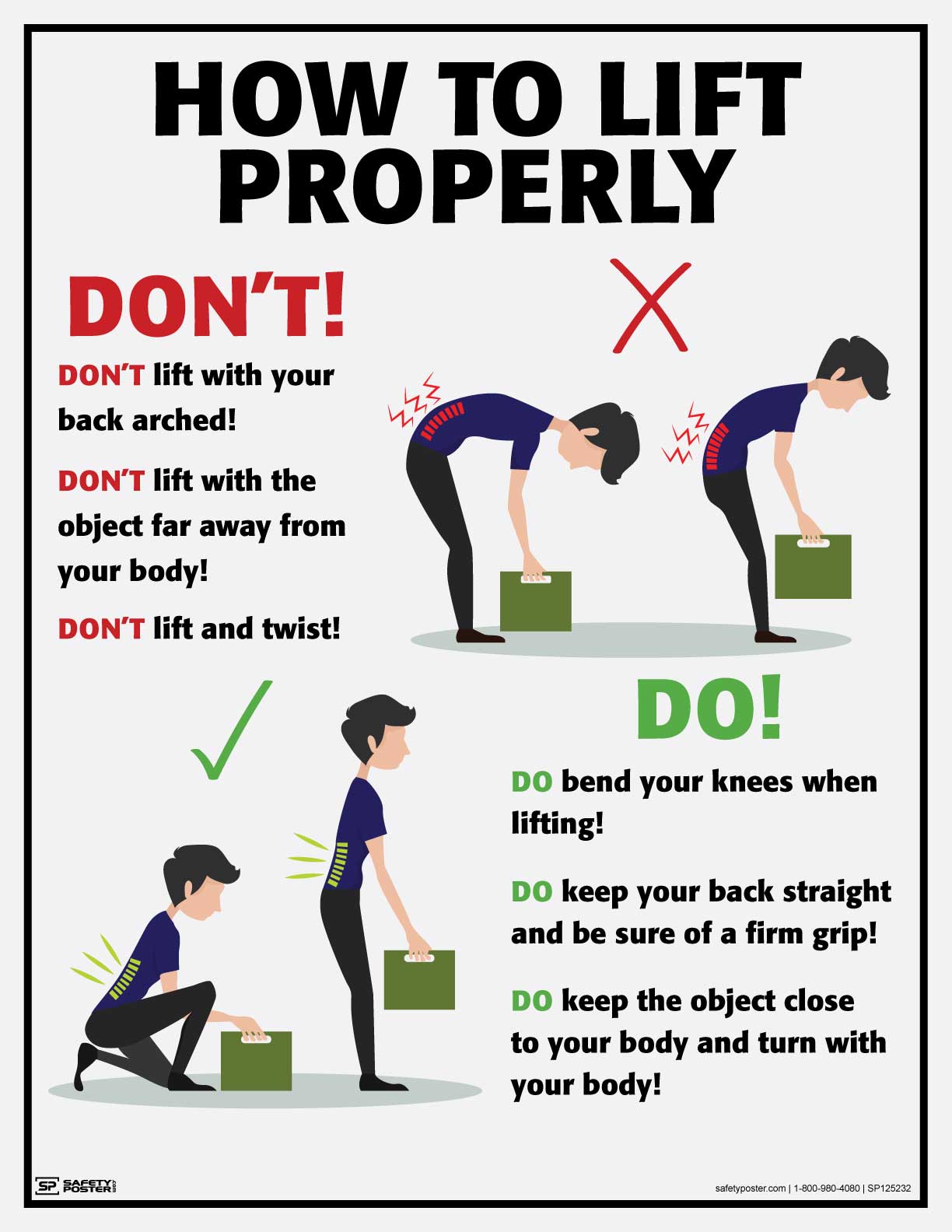 How To Lift Properly Do's and Dont's - Safety Poster