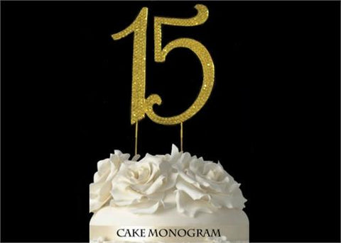 4 1 2 Large Number 15 Rhinestone Quinceanera Cake Topper Gold