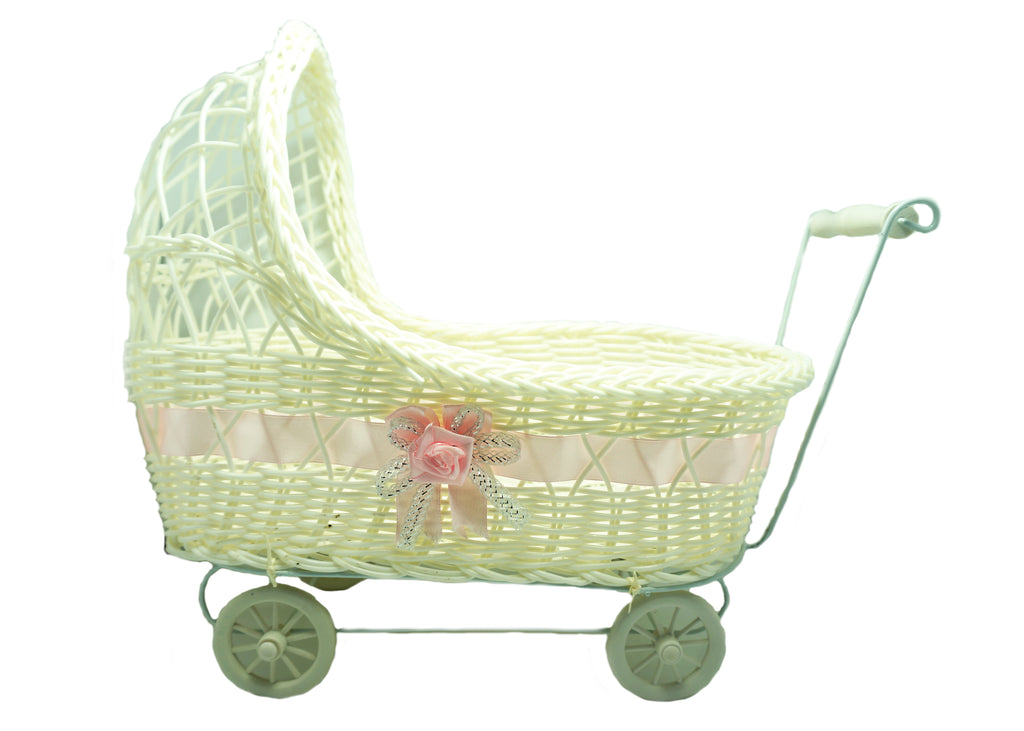 wicker baby carriage centerpiece