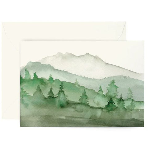 Green mountain watercolor greeting card