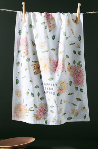 Happy Ever After Tea Towel with flowers