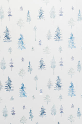watercolor forest trees wallpaper in shades of blue