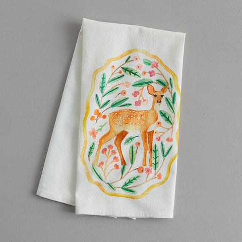 woodland animal tea towel