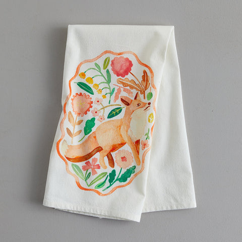 fox watercolor tea towel 