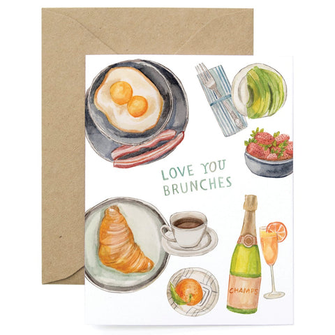 love you brunches valentine's day card with hand-illustrated brunch foods