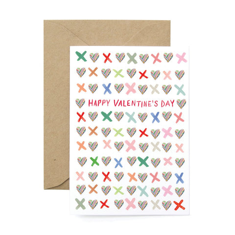 xoxo valentine's day card featuring colorful x's and o's 