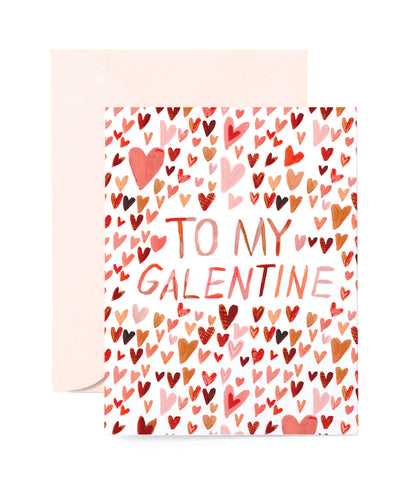 galentine's card featuring hand-illustrated pink and red hearts