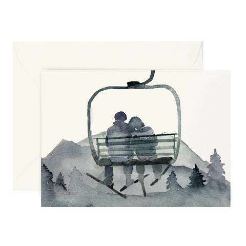 ski couple valentine's day card on gondola 
