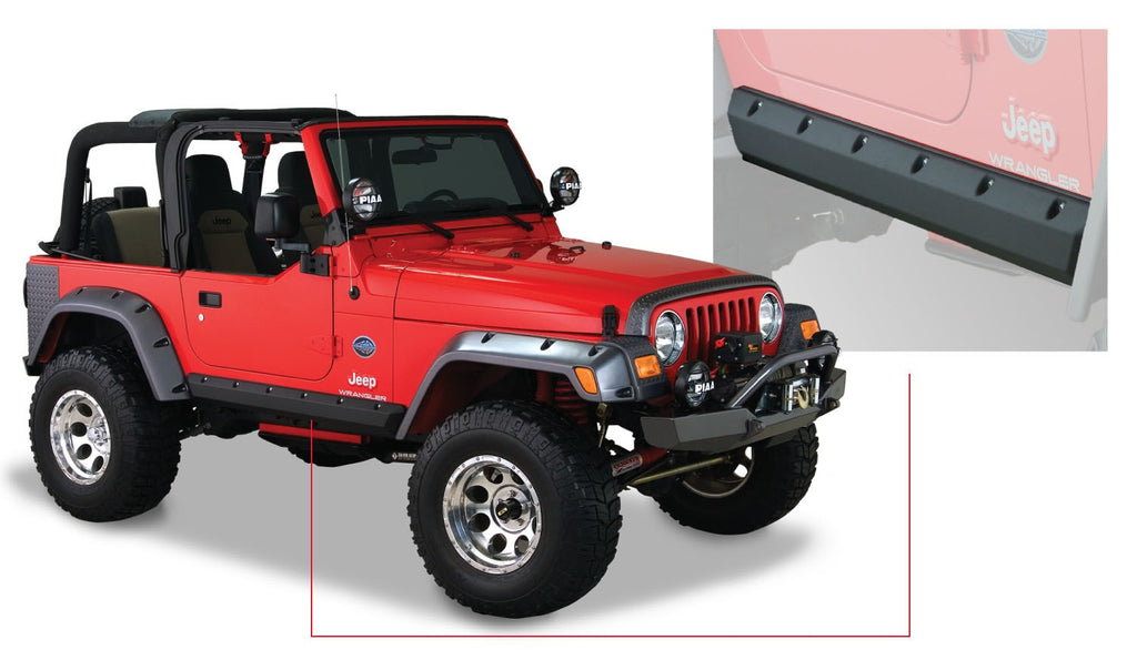 14008 Bushwacker TJ Wrangler Pocket Style Rocker Panels (Black Plastic)