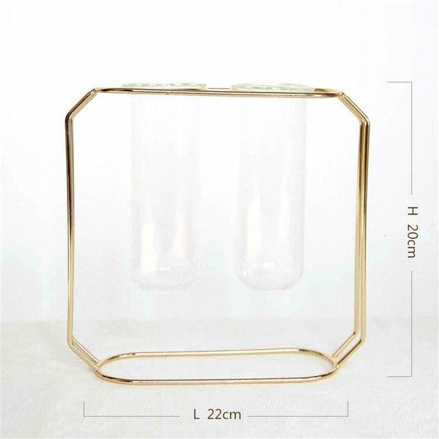 Copper / Golden Vase Rack - Double Square Golden - glass vase