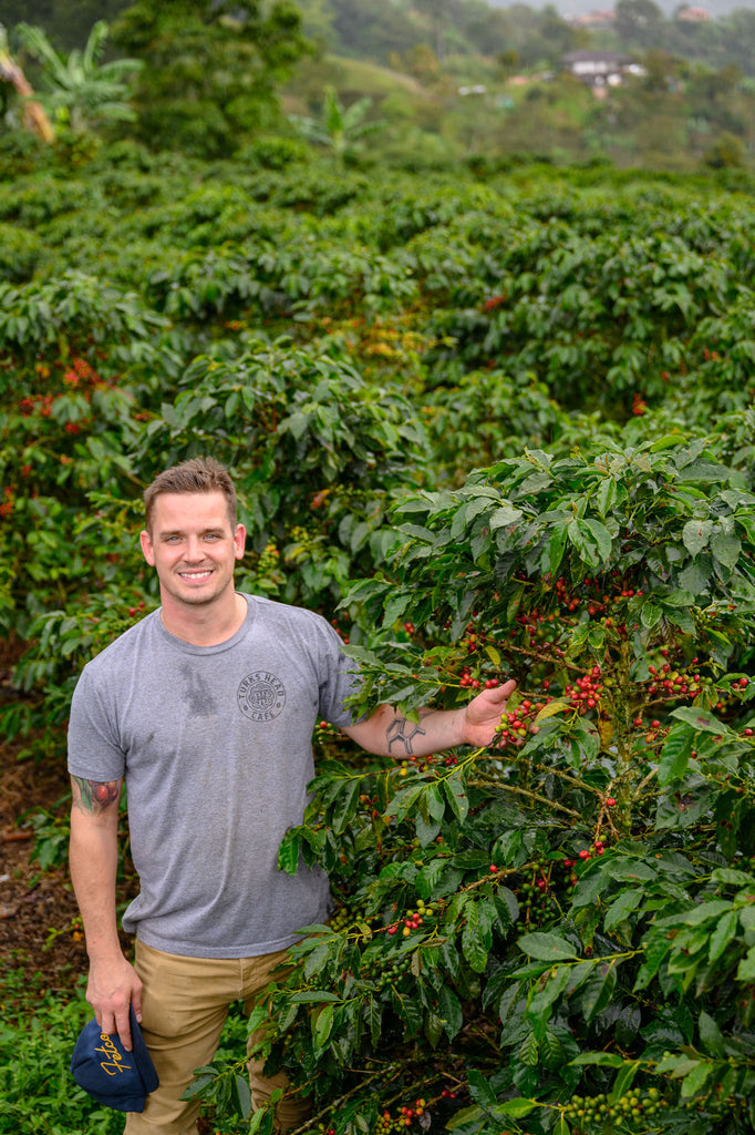 Michael Lamont on the coffee plantation.