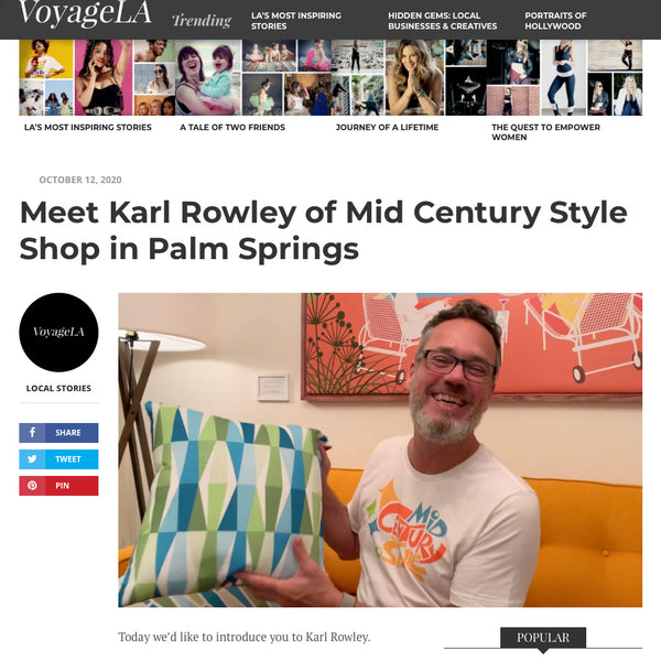 Karl Rowley and Mid Century Style Shop interview in VoyageLA online magazine