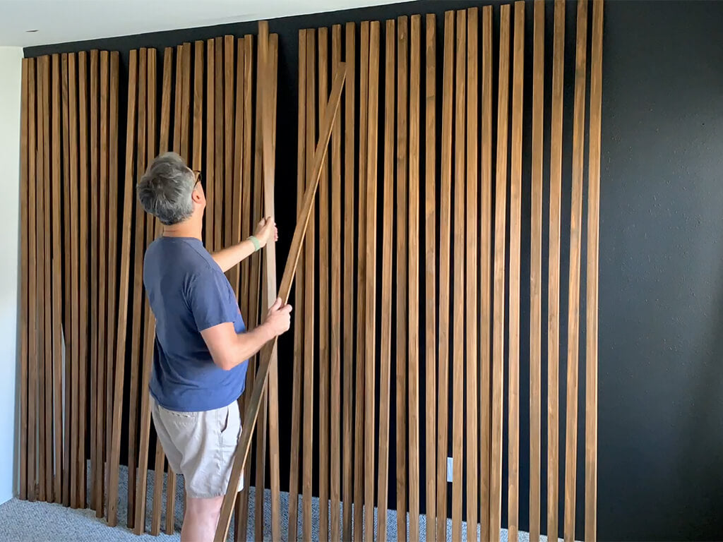 Mid-century modern bedroom makeover wood slat wall classification