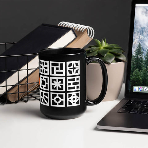 Mid-century modern black and white breeze blocks mug