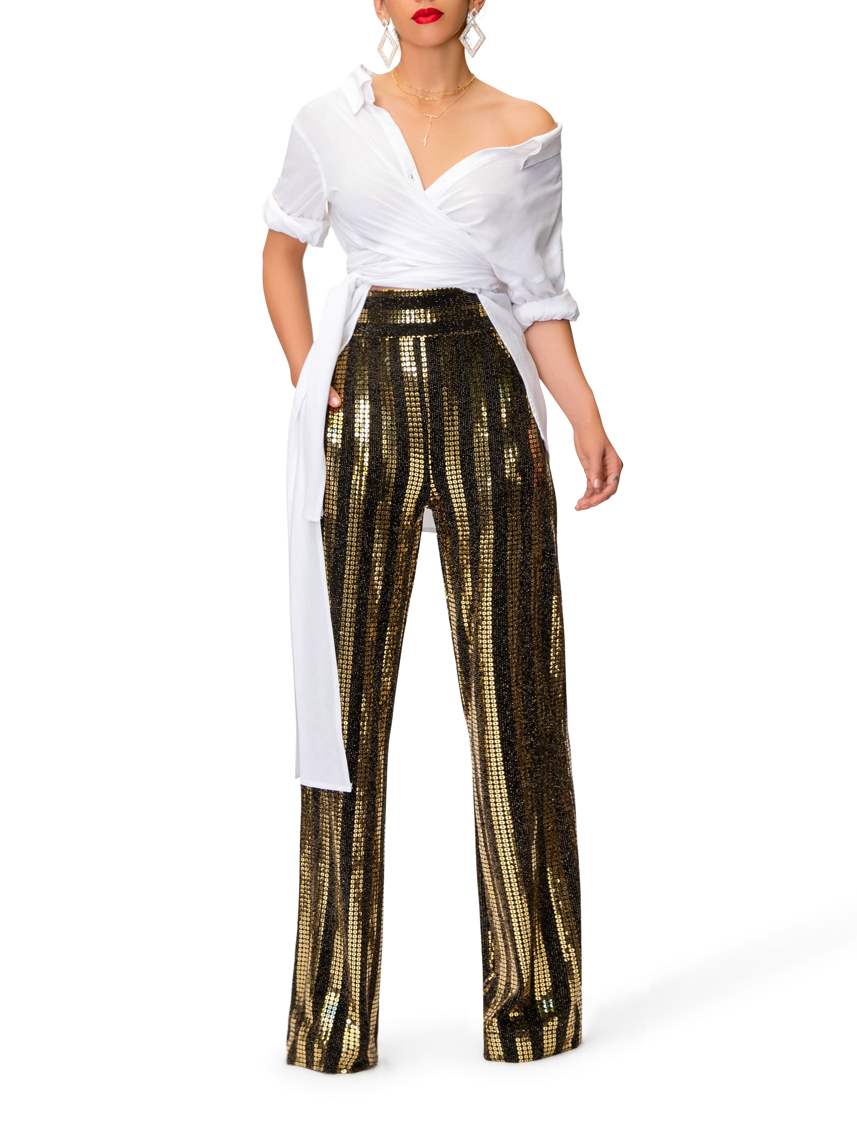 black and gold pants outfit