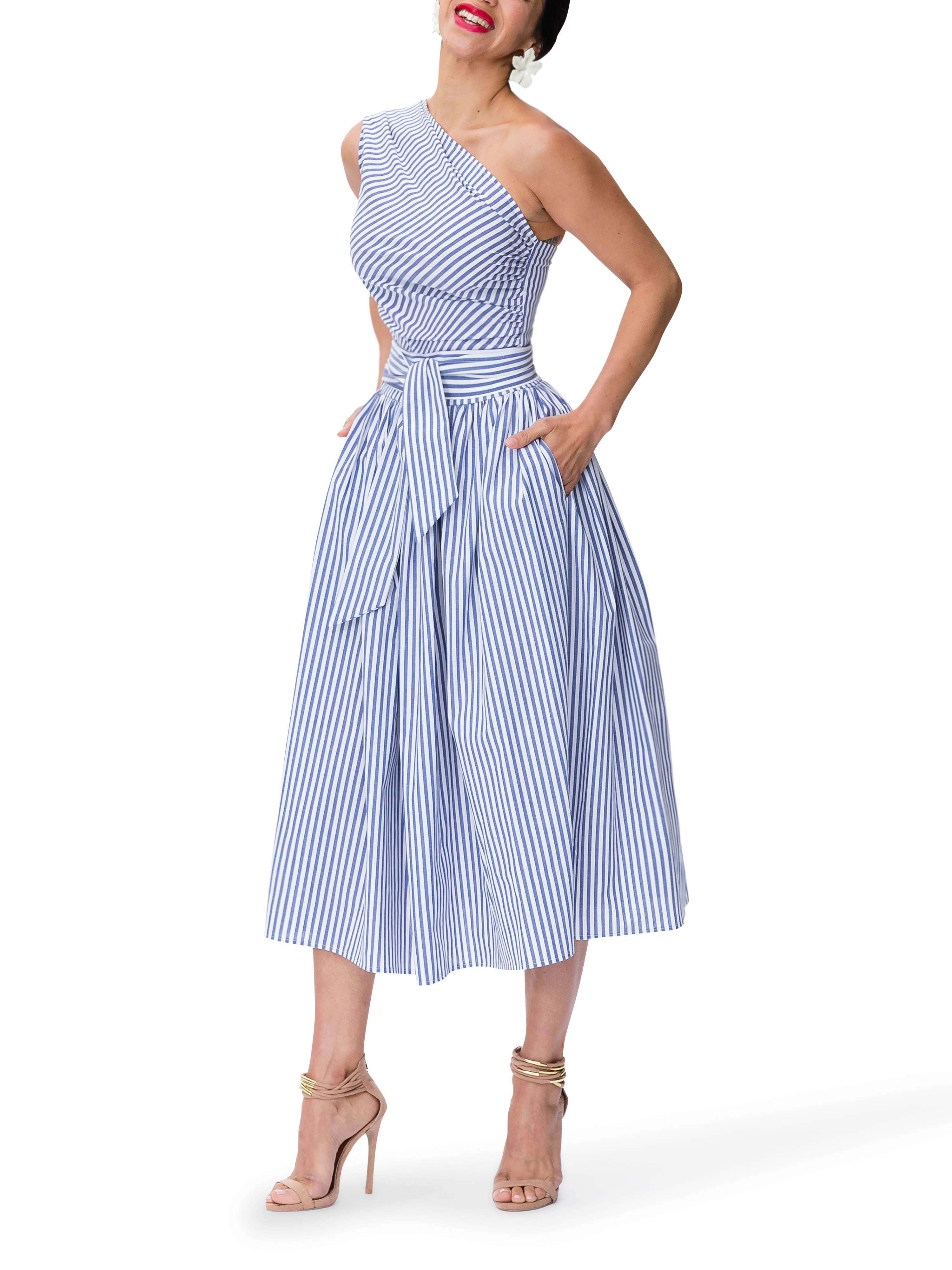 one shoulder striped dress