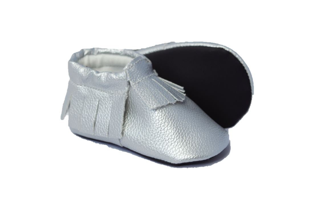 silver baby moccasins