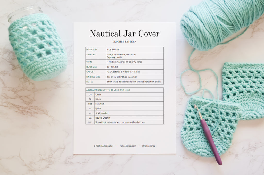 rallisonshop printable crochet pattern nautical jar cover