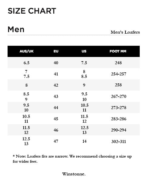 Men's Loafer Size Chart – Winstonne