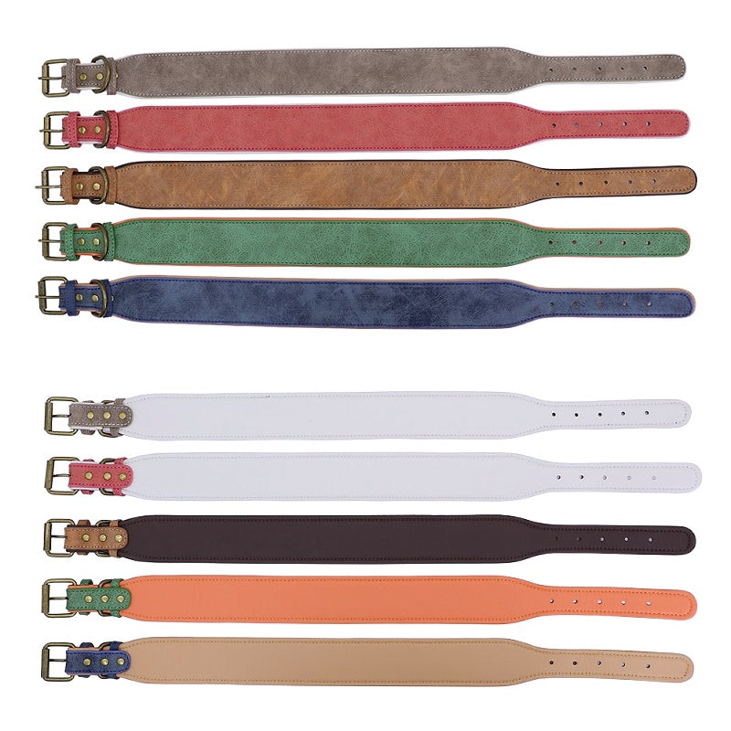 Durable and Stylish: Choose from Brown, Black, Blue, or Pink Leather Dog Collar Options