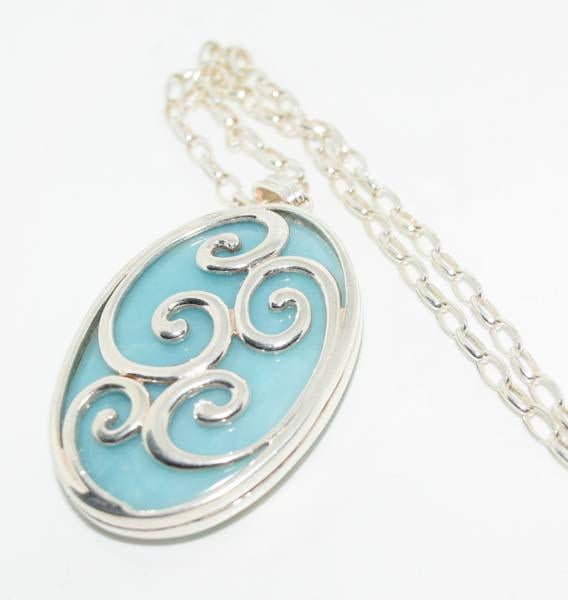 Italian Heavy Sterling Silver Larimar Scroll 24