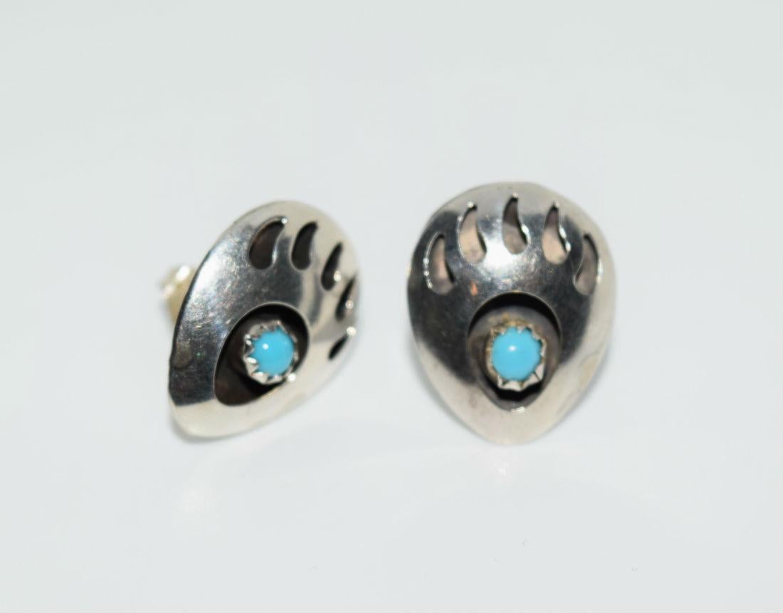 1) American Turquoise Sterling Bear Earrings - Asia Home Gifts