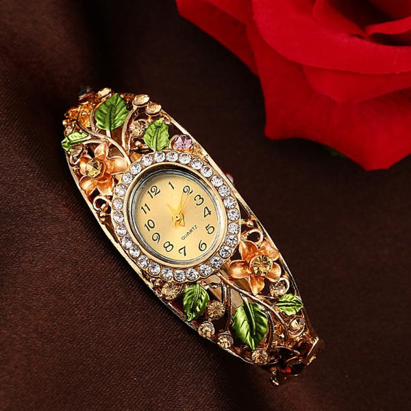 Crystal Flower Bangle Bracelet Watch Reloj Mujer - Asia Home Gifts