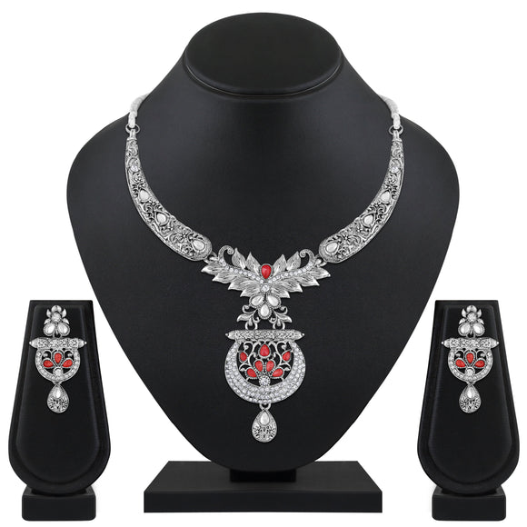 Asmitta Jewellery Zinc Jewel Set (Red, White) -NS562