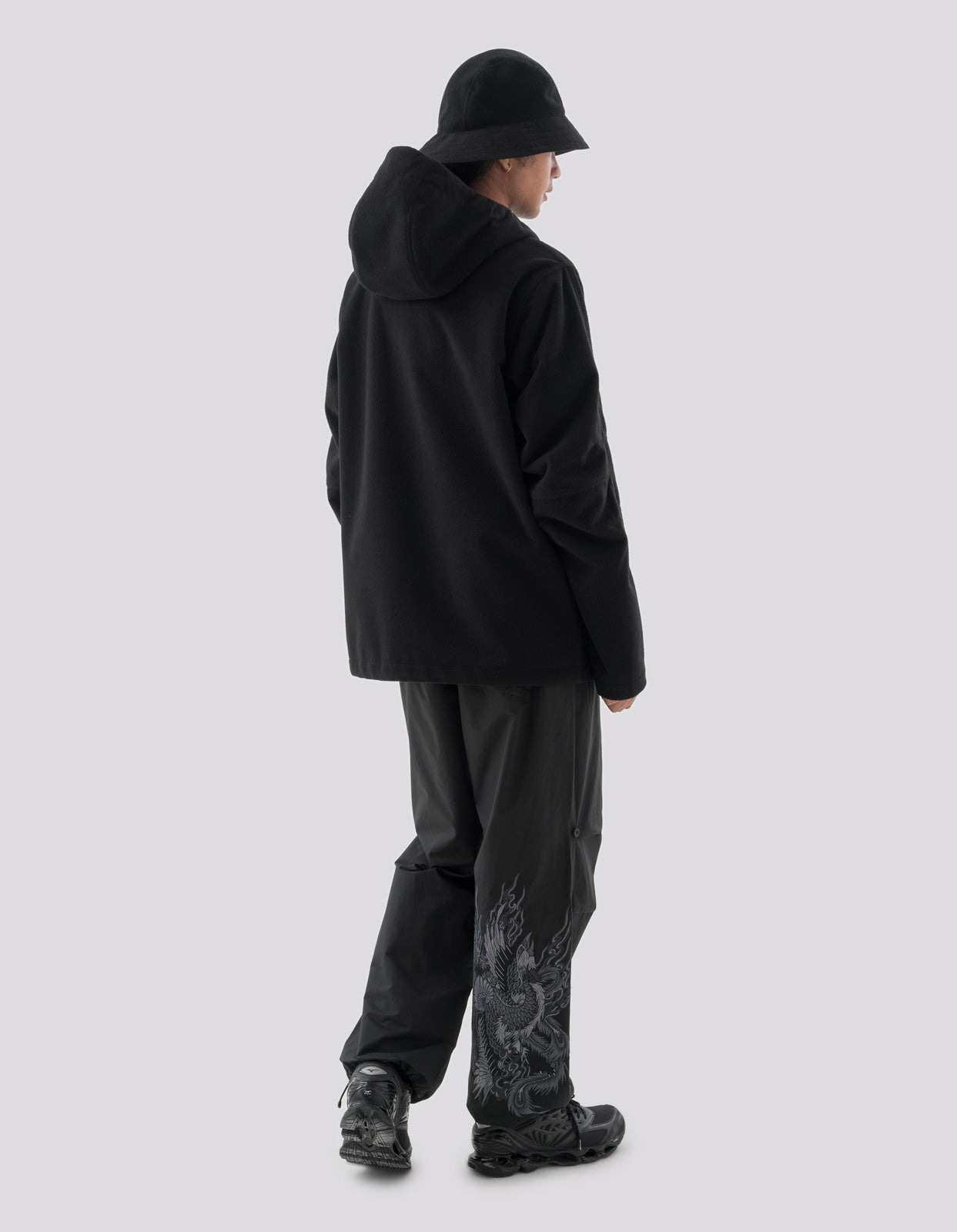 4578 Asym Zipped Hooded Fleece Black