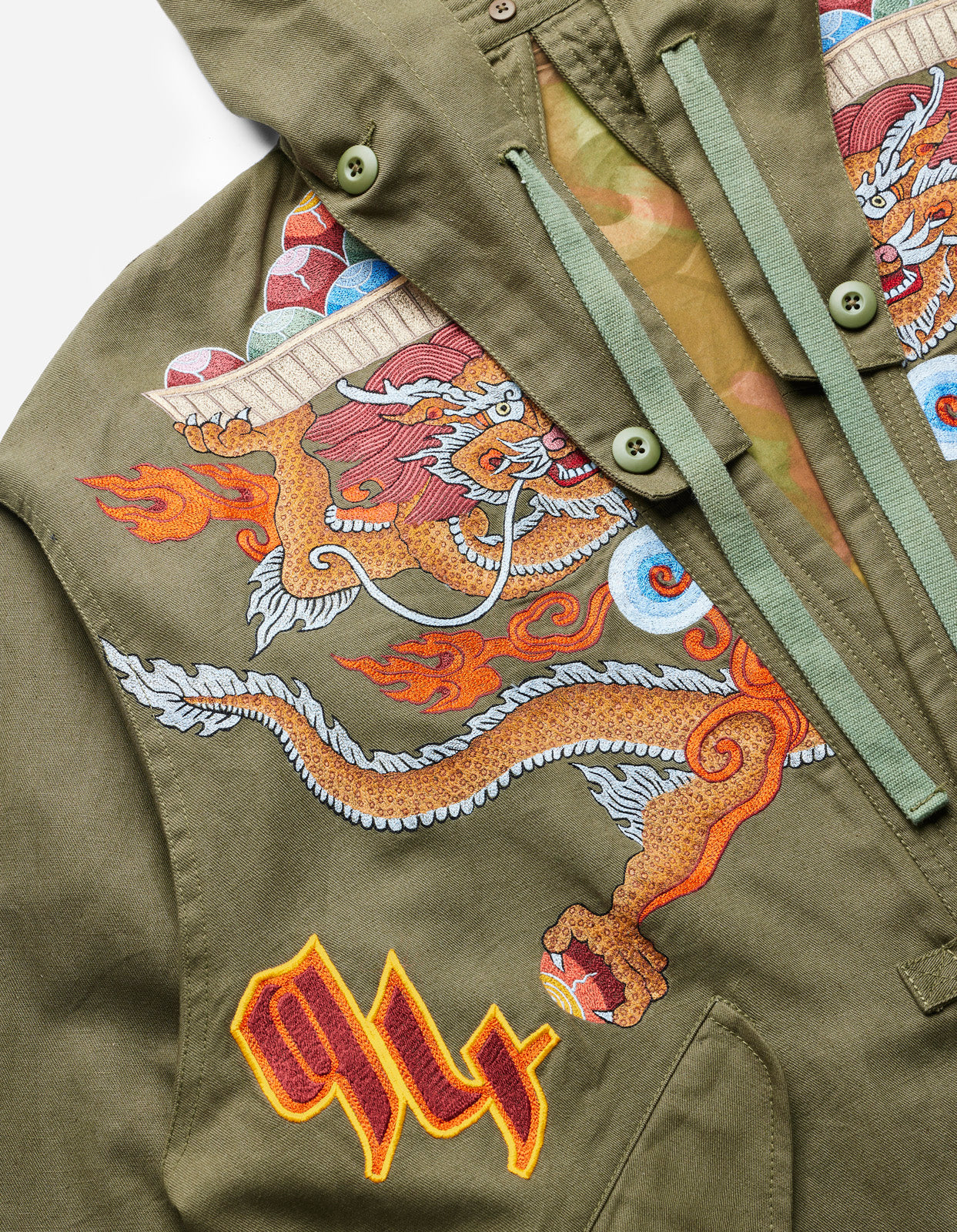 5012 Dragon Embroidered Kimono Parka Olive OG-107F