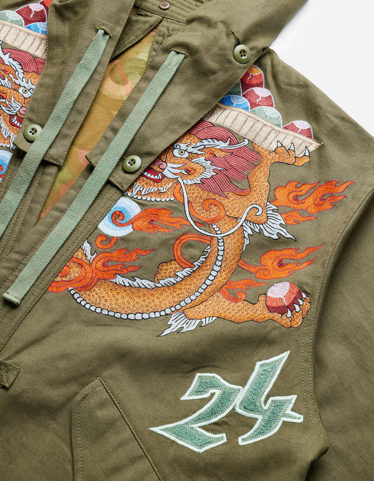 5012 Dragon Embroidered Kimono Parka Olive OG-107F