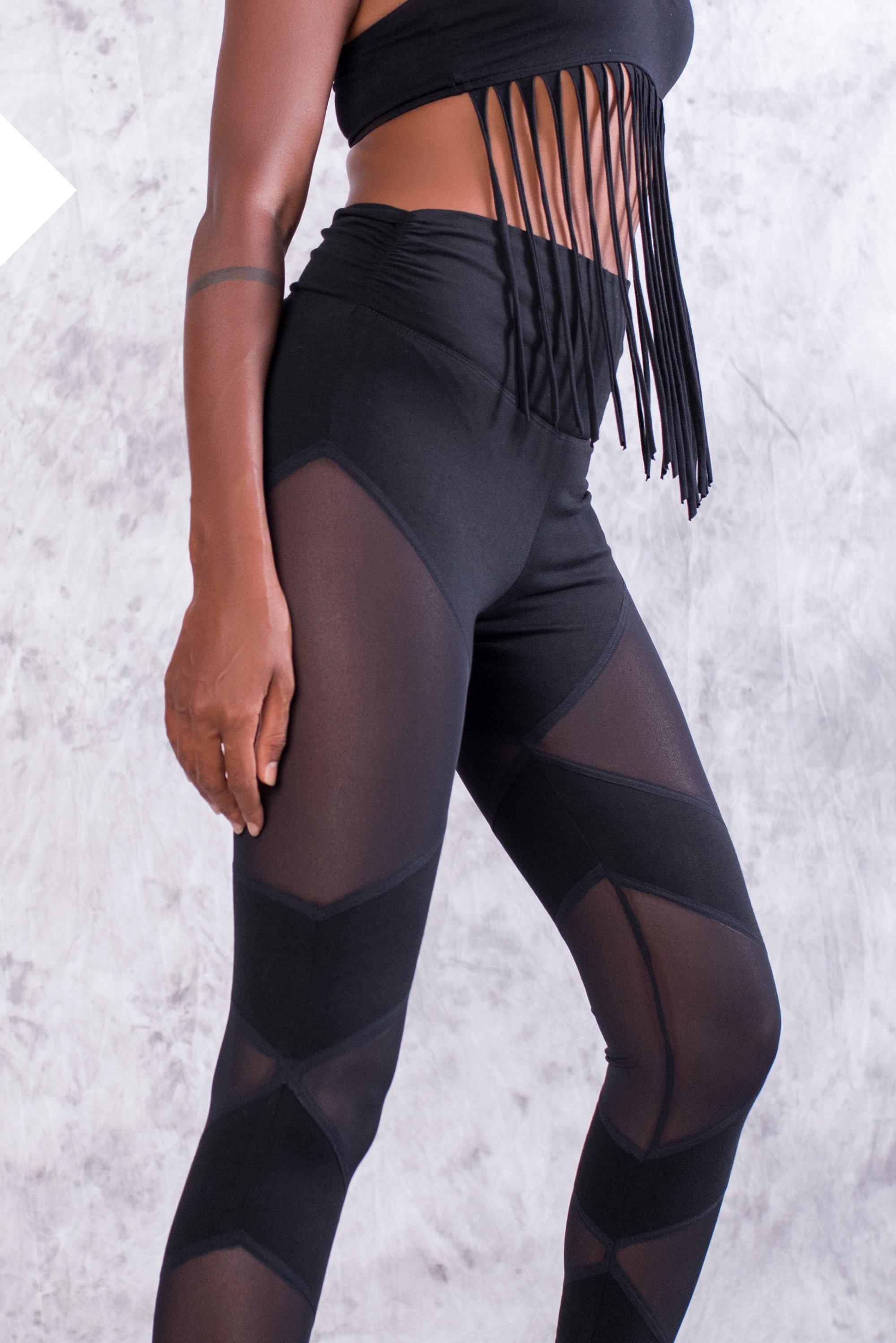 Black Mesh Organic Yoga Pants - Alternative Festival Clothing | Doof Store