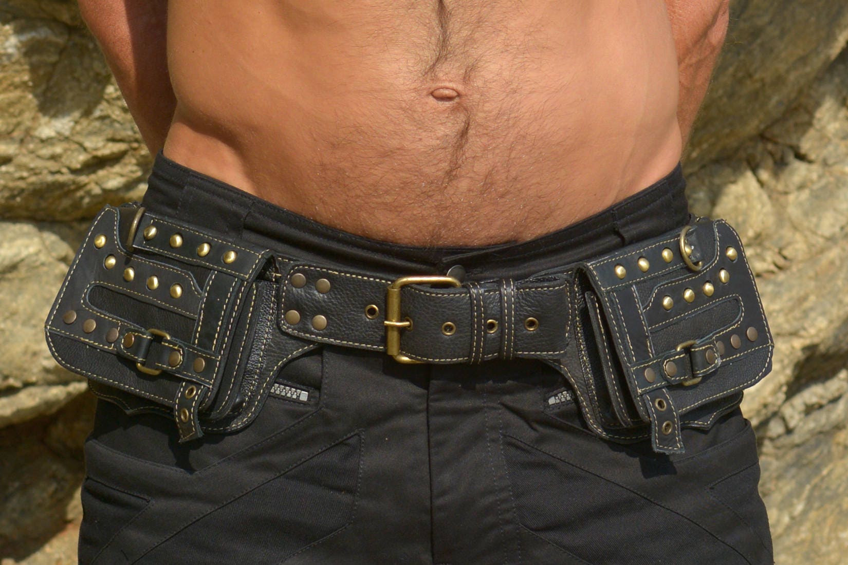Leather Handmade Festival Utility Pocket Belt For Man | Doof Store