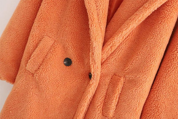 Women's Autumn Long Teddy Coat In Orange - Womens Jackets - - - - Doof Store