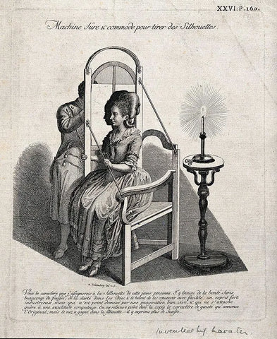 Antique rendering of silhouette artist at work