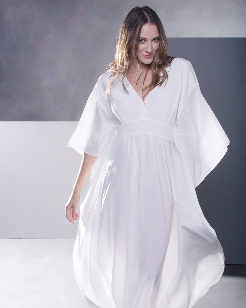 vestido branco de seda longo