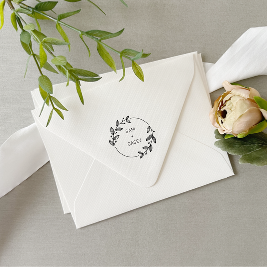 Custom Wedding Stamp - Initials with Leaf stem – Print Smitten Paper Co