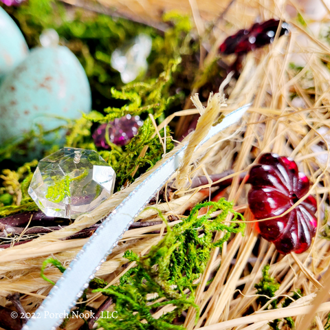 Porch Nook | How To Make a Magpie Nest, add shiny chandelier crystals