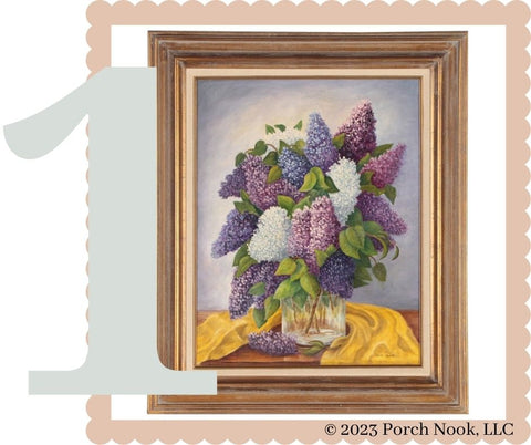 “Lilacs No. 9” by Julia Salt, Oil on Canvas at Porch Nook. At first glance I promise you will fight the urge to breathe deeply with the hopes of catching this bouquet’s fragrance. Display this gorgeous botanical artwork in the dining room as a focal point or living area with vibrant throw pillows and shag rug.