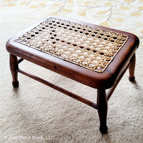 Porch Nook | Vintage Victorian Walnut Hand Caned Stool available at PorchNook.com