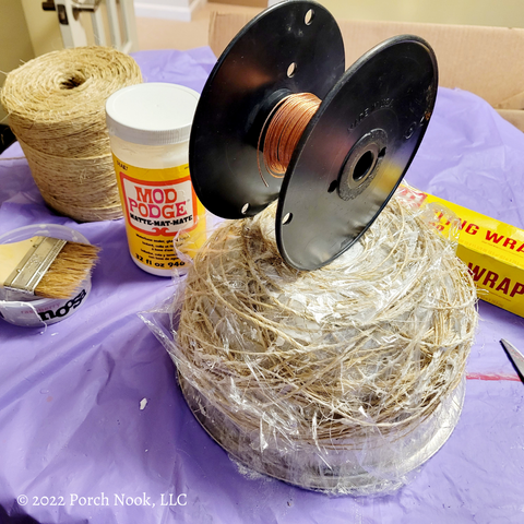 Porch Nook | How To Make a Magpie Nest, create a twine bowl using Mod Podge