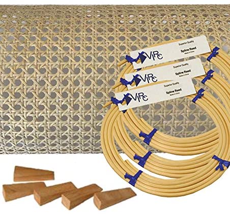 Pressed Cane Webbing Kit 5/8" Medium Open Mesh with splines, Wedges and Instructions
