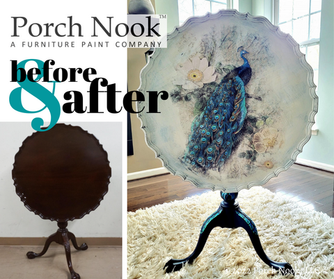 Porch Nook | Custom Furniture Painting, peacock tilted tea table
