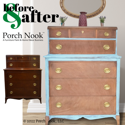 Porch Nook | Before & After, Vintage Federal Style 5-Drawer Dresser, Hand Painted and Distressed