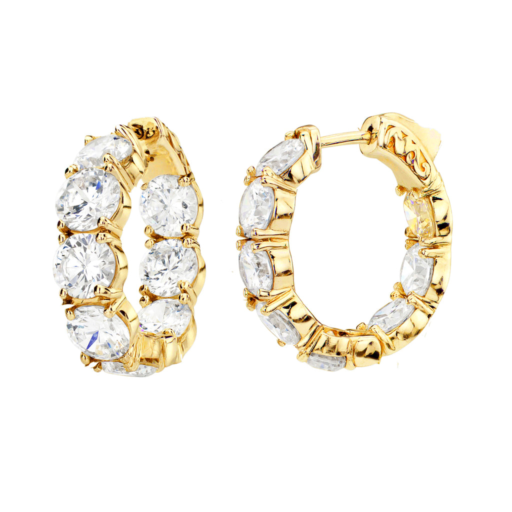 18 Kt Gold Plated Small Cubic Zirconia In-and-Out Hoop Earrings – Bling ...