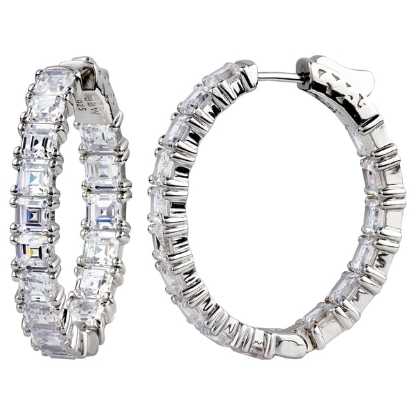 Sterling Silver 1.25” Asscher Cut Oval Couture Hoops – Bling by Wilkening