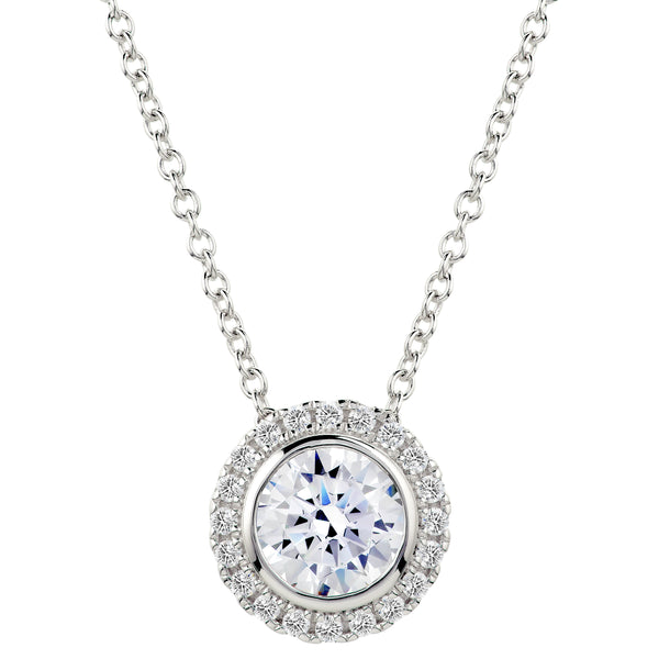 Sterling Silver 2 Carat Round Pendant Necklace with Halo – Bling by ...