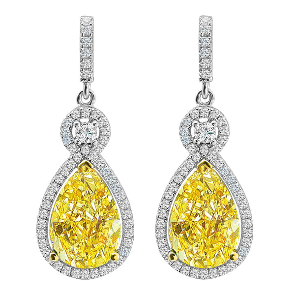 Silver Victorian Fancy Light Yellow Cubic Zirconia Teardrop Earrings ...