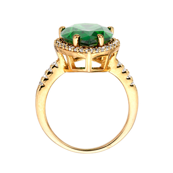 18 Kt Gold Plated 4 Carat Emerald Hued Pear Shaped Cubic Zirconia Ring ...