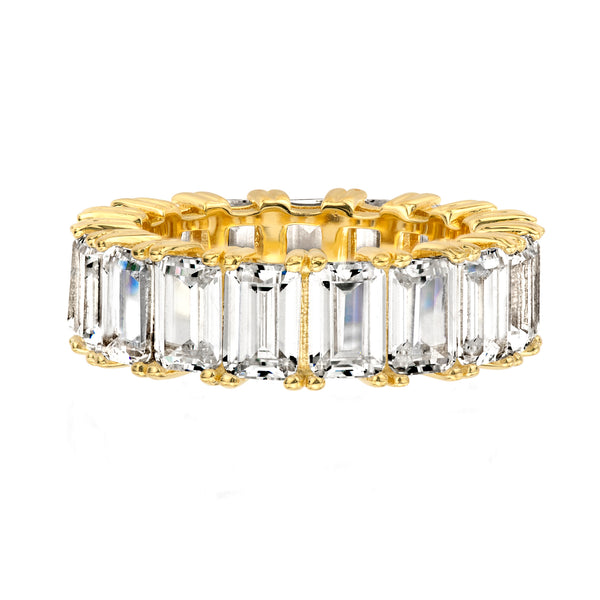 18 Kt Gold Plated 4 Prong Emerald Cut Cubic Zirconia Eternity Ring ...